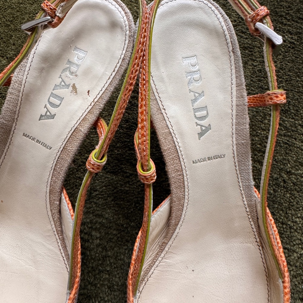 Prada Women's Vibrant Orange and Beige Heels 38.5 size - Picture 7 of 8